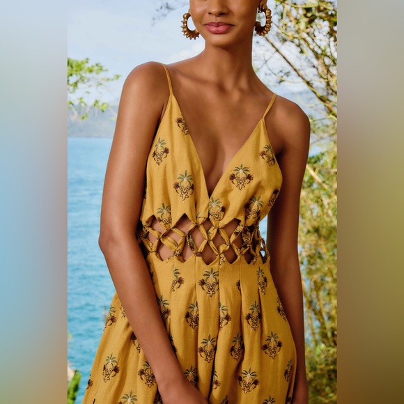 Farm Rio: Coconut Tree Tapestry Macrame Yoke Maxi Dress - Picture 4 of 9